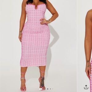 FASHION NOVA HAVANNA HONEYCOMB MIDI PINK DRESS